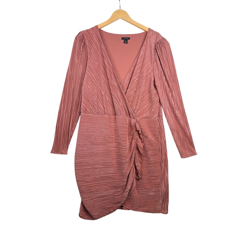 Halogen Plisse Surplice Neck Draped Front Long Sleeve Dress size XXL Pink